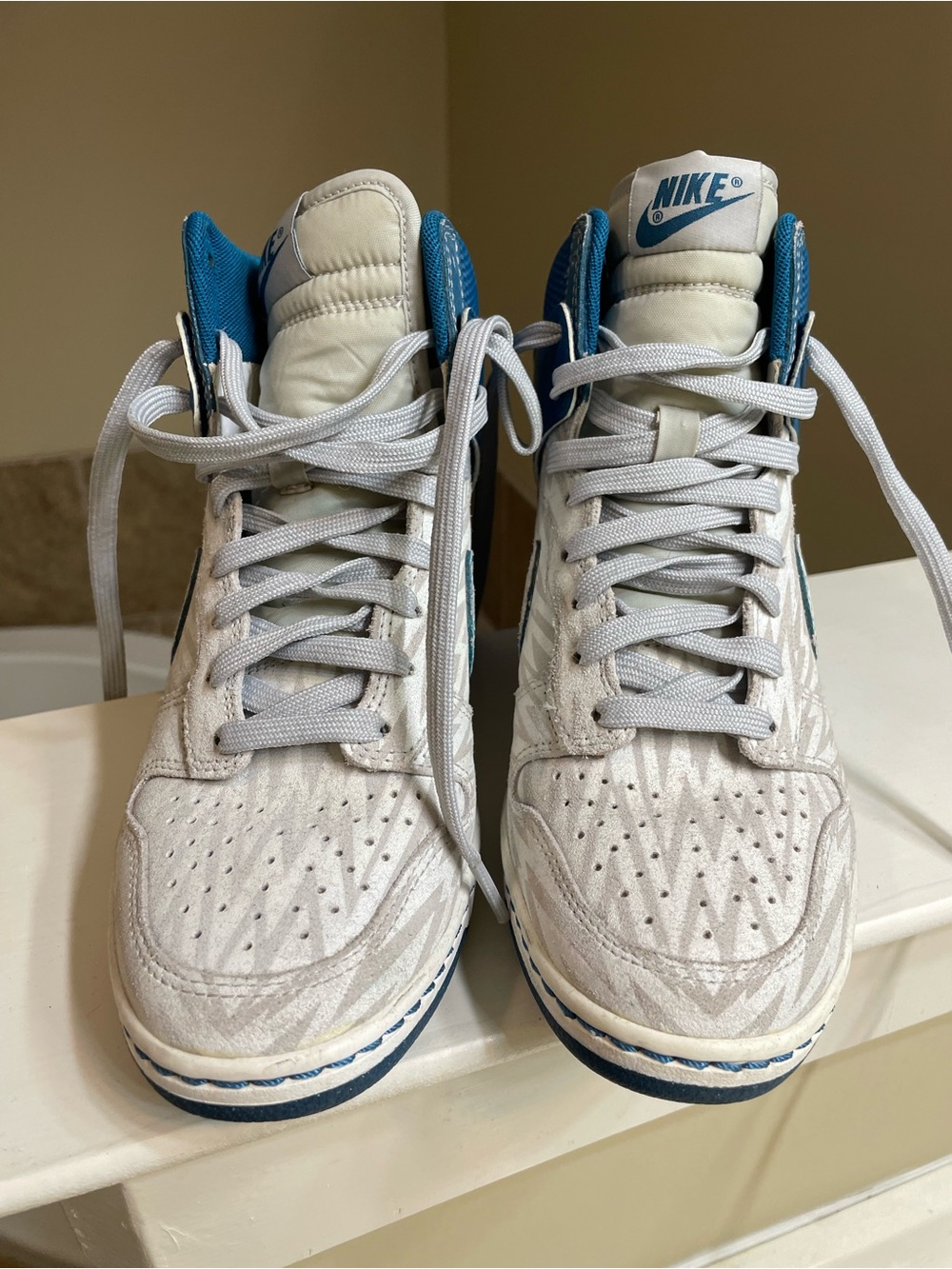 Nike Sky Hi Dunks White and Blue High-Top Wedge Sneakers - Picture 2 of 4